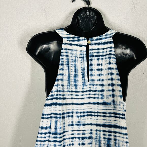 Cynthia Rowley Tide Dye Linen Halter Dress Blue White Casual A Line - L - Picture 5 of 6